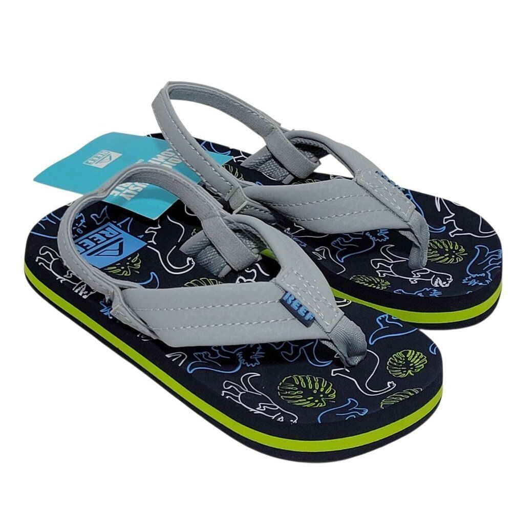 Reef Flip Flop Sandals Toddler Boy‎ Size 9 Ahi Dino Dinosaur Gray Blue Backstrap